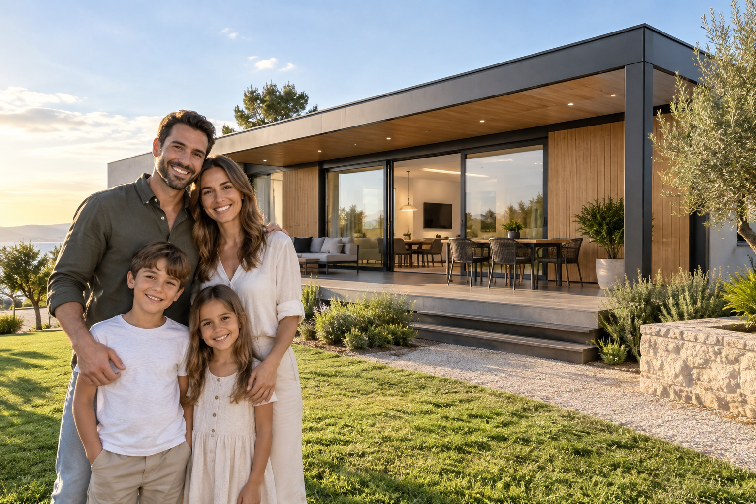 Família numa casa modular Nanni Obras